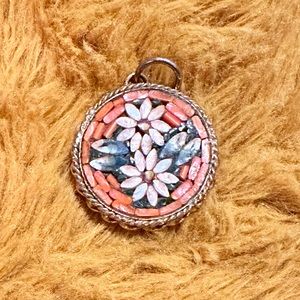 Vintage Micro Mosaic Flower Round Pendant Made in Italy